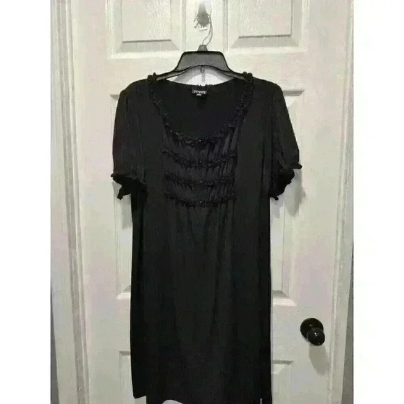EnFocus Dress Womens Size 18W Ruffle Short Sleeve Polyester Blend Black Pullover - Picture 4 of 10